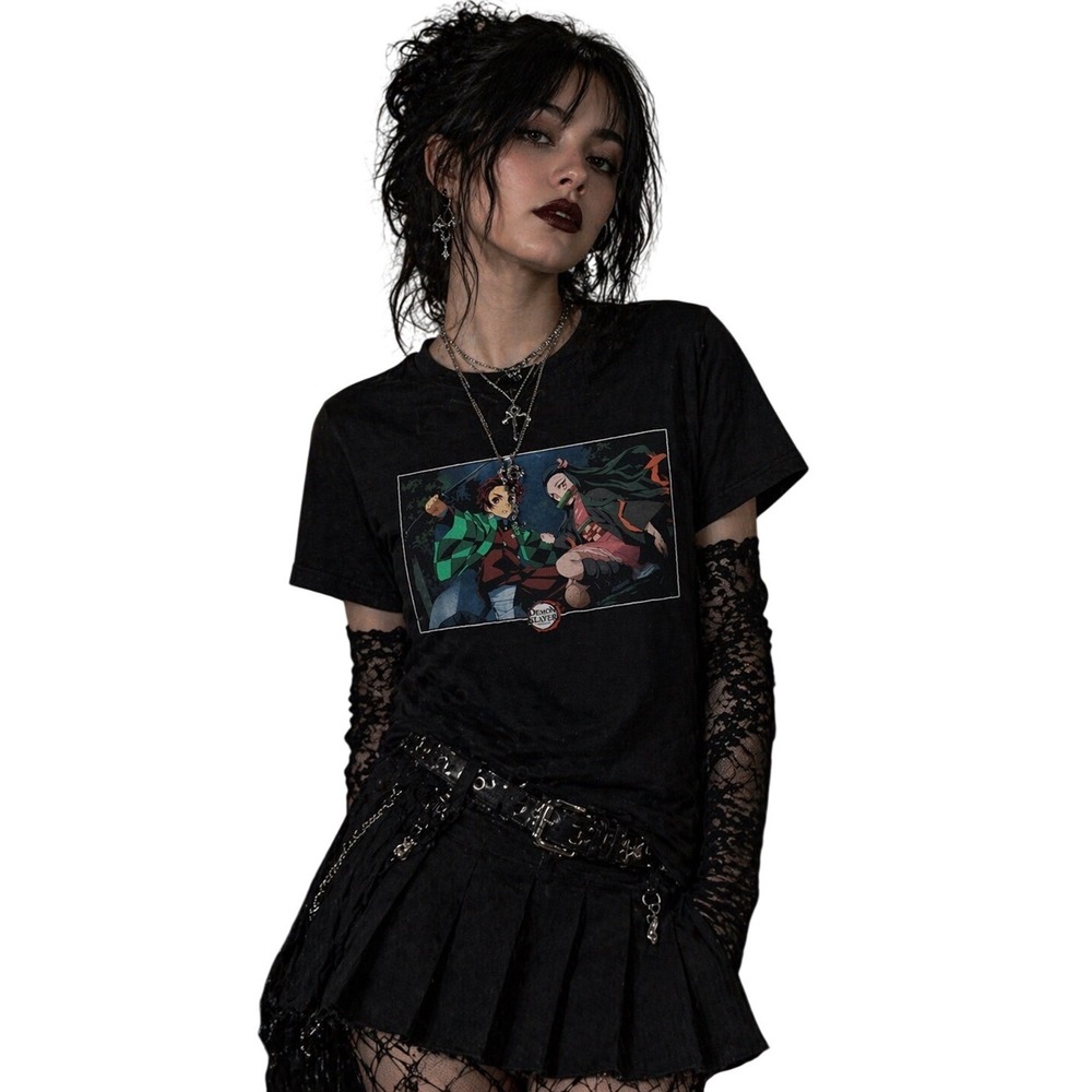 Demon Slayer T-Shirt Unisex Medium Black Excellent Tanjiro Nezuko Anime Graphic